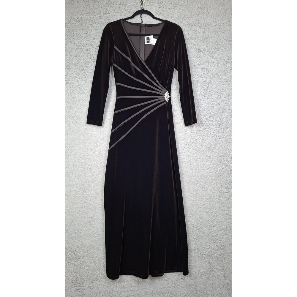 Vintage Tadashi Shoji Brown Velvet Long Sleeve Maxi Gown - Large Bodycon Sexy